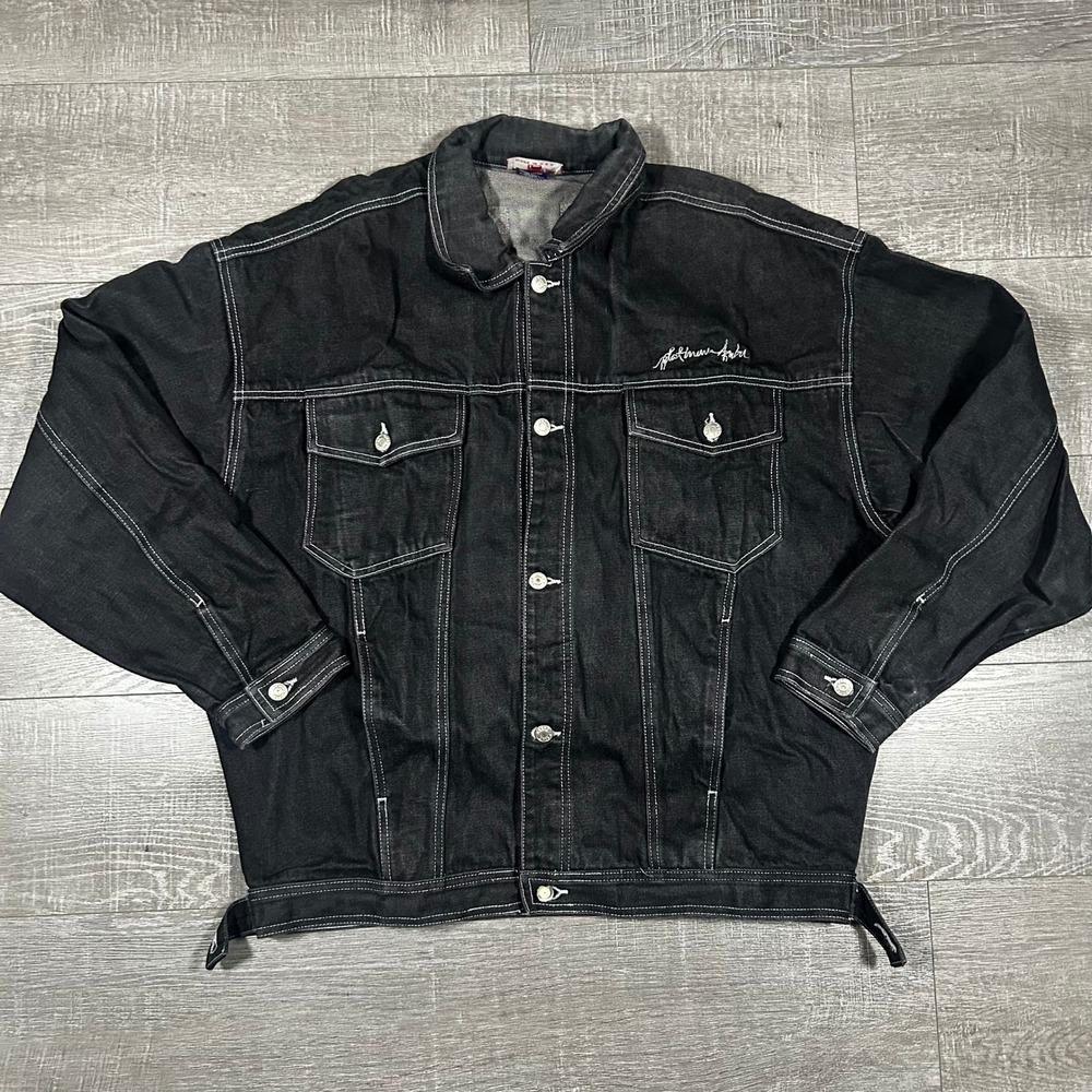 Vintage Platinum FUBU Black Denim Jacket Contrast Stitch XL 90s Streetwear USA